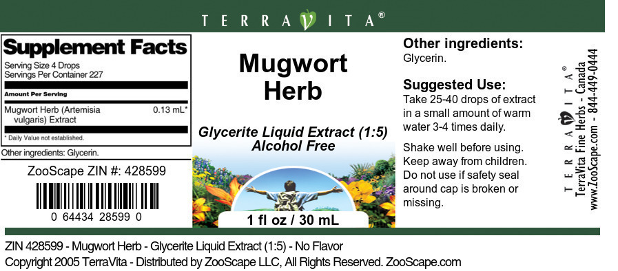 Mugwort Herb - Glycerite Liquid Extract (1:5) - Label