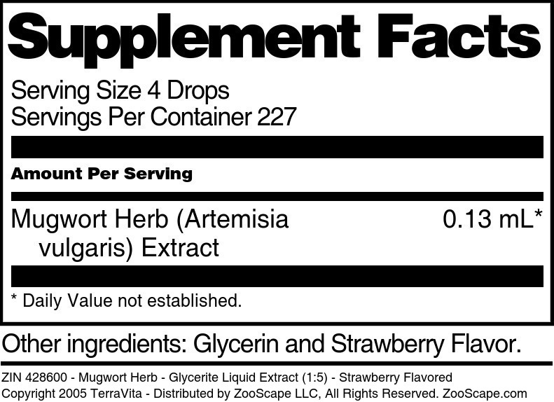 Mugwort Herb - Glycerite Liquid Extract (1:5) - Supplement / Nutrition Facts