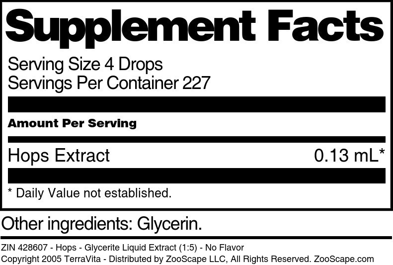 Hops - Glycerite Liquid Extract (1:5) - Supplement / Nutrition Facts