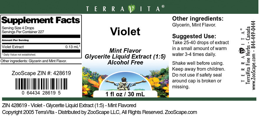 Violet - Glycerite Liquid Extract (1:5) - Label