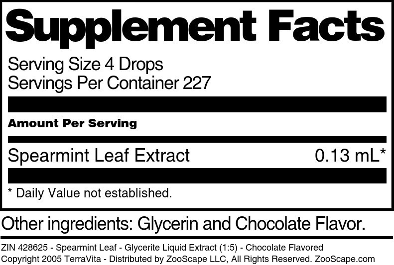 Spearmint Leaf - Glycerite Liquid Extract (1:5) - Supplement / Nutrition Facts