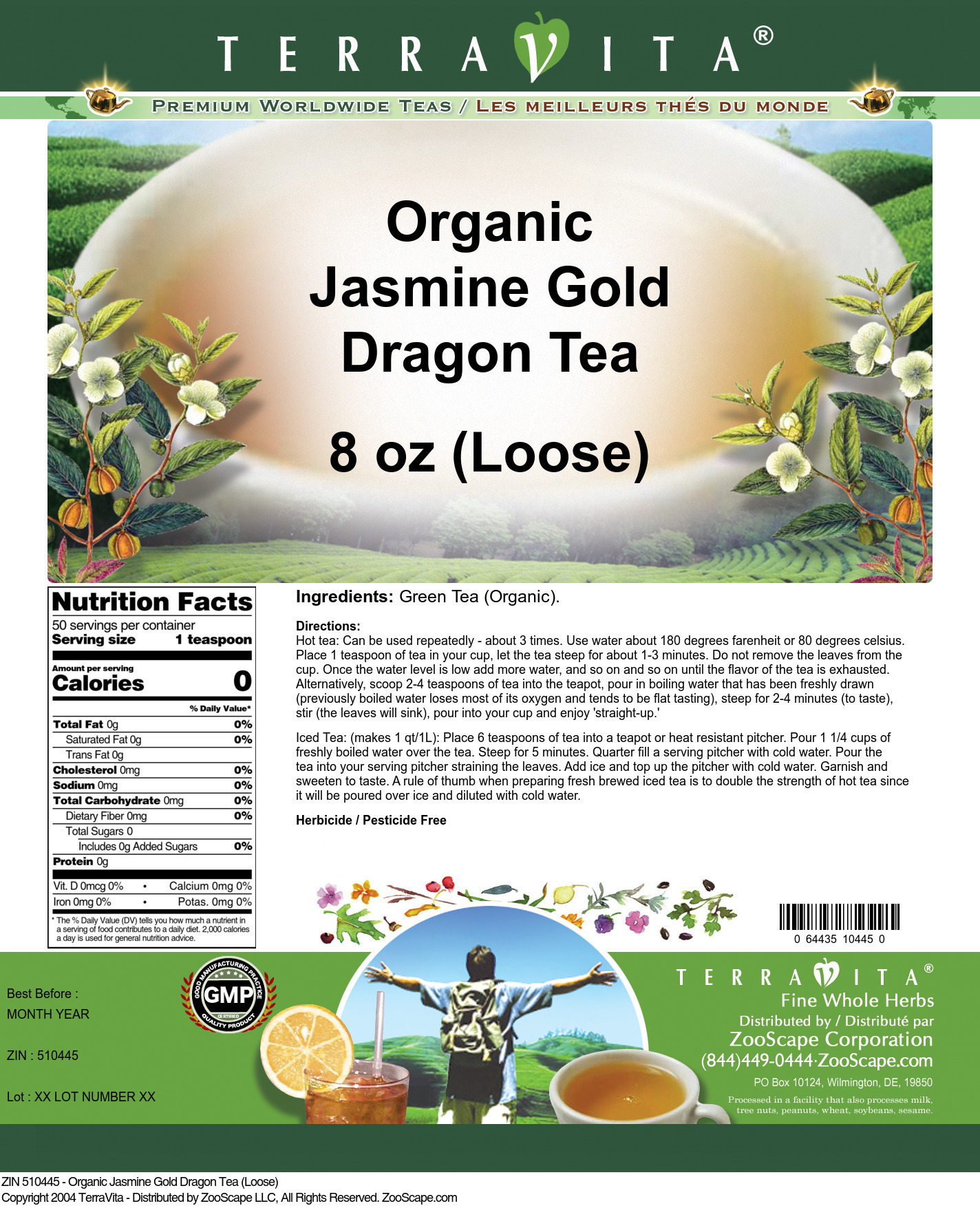 Organic Jasmine Gold Dragon Tea (Loose) - Label