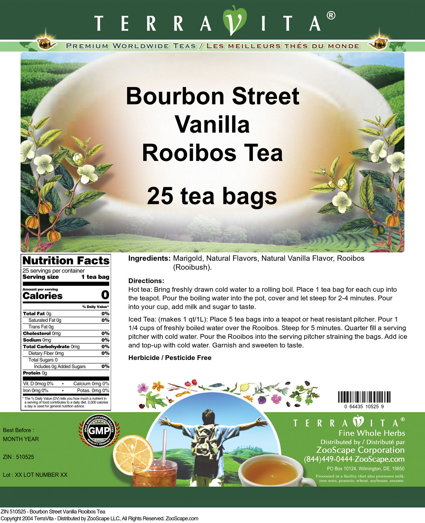 Bourbon Street Vanilla Rooibos Tea - Label