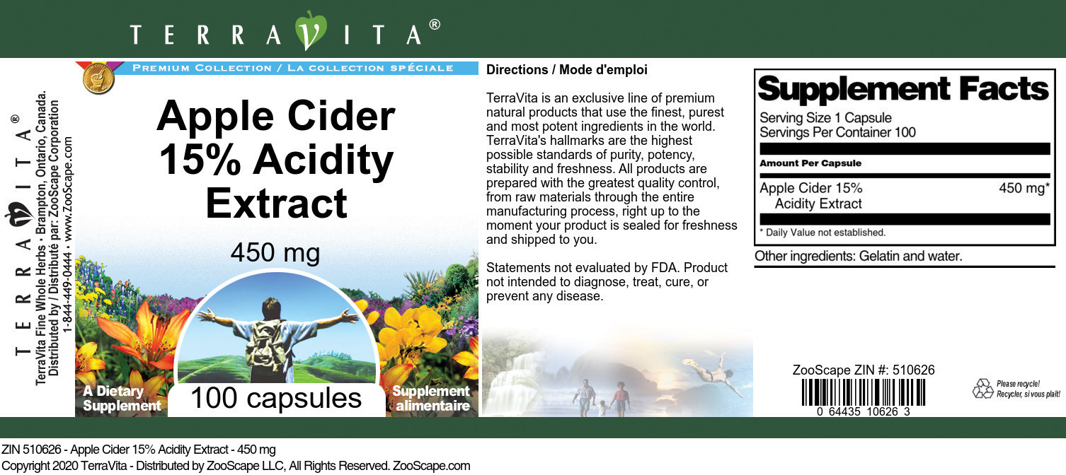 Apple Cider 15% Acidity Extract - 450 mg - Label