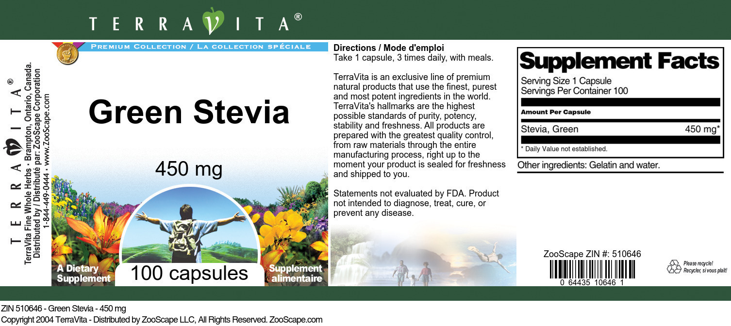 Green Stevia - 450 mg - Label