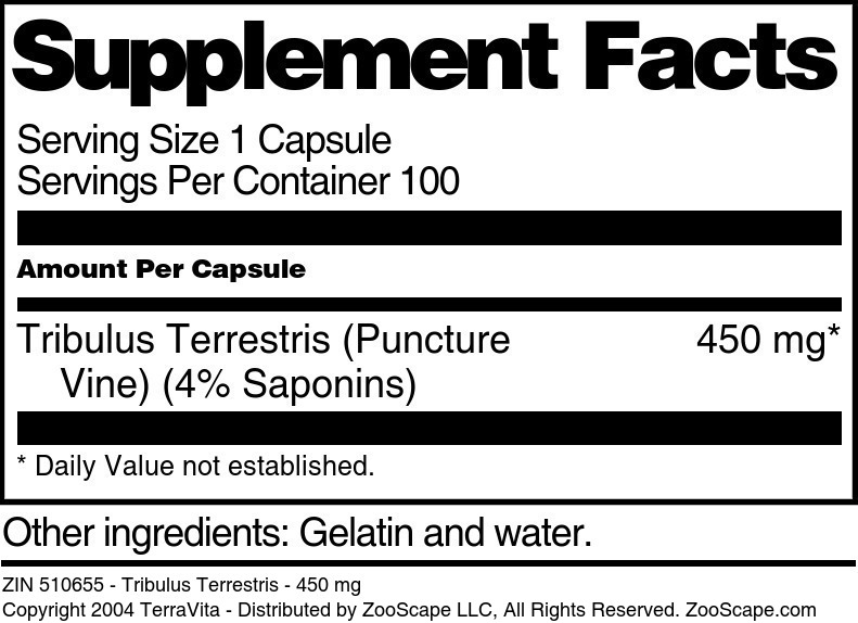 Tribulus Terrestris - 450 mg - Supplement / Nutrition Facts