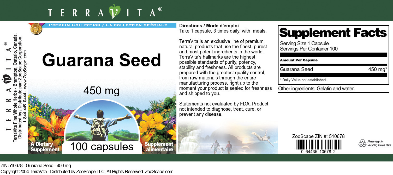 Guarana Seed - 450 mg - Label