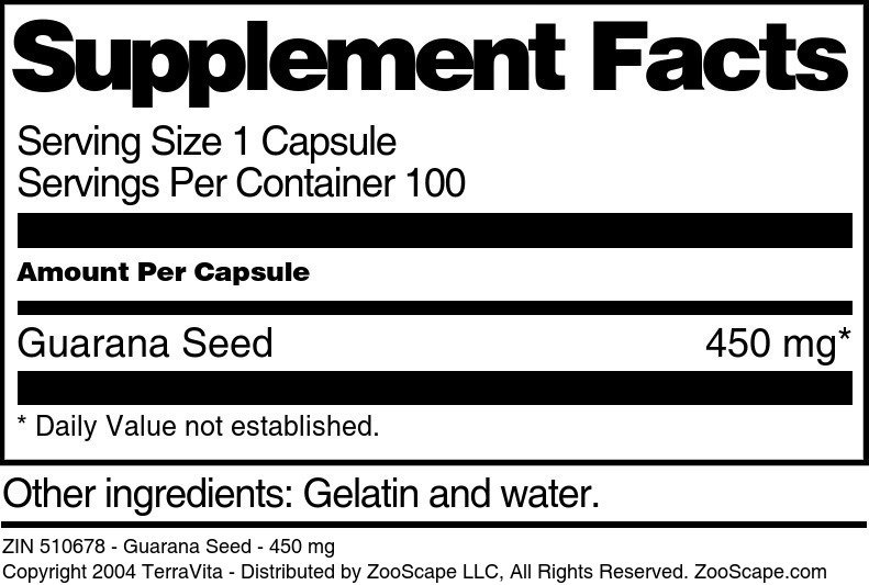 Guarana Seed - 450 mg - Supplement / Nutrition Facts