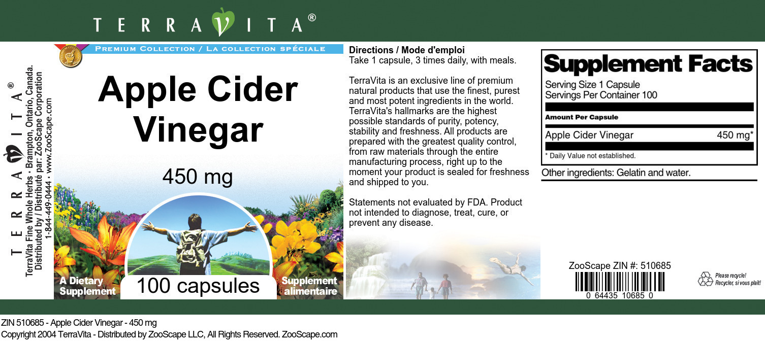 Apple Cider Vinegar - 450 mg - Label