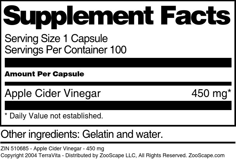 Apple Cider Vinegar - 450 mg - Supplement / Nutrition Facts