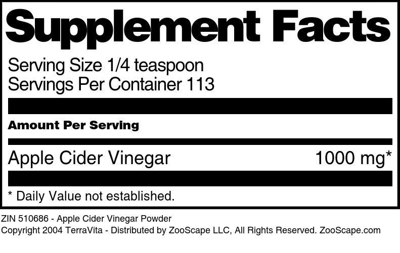 Apple Cider Vinegar Powder - Supplement / Nutrition Facts