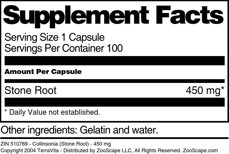 Collinsonia (Stone Root) - 450 mg - Supplement / Nutrition Facts