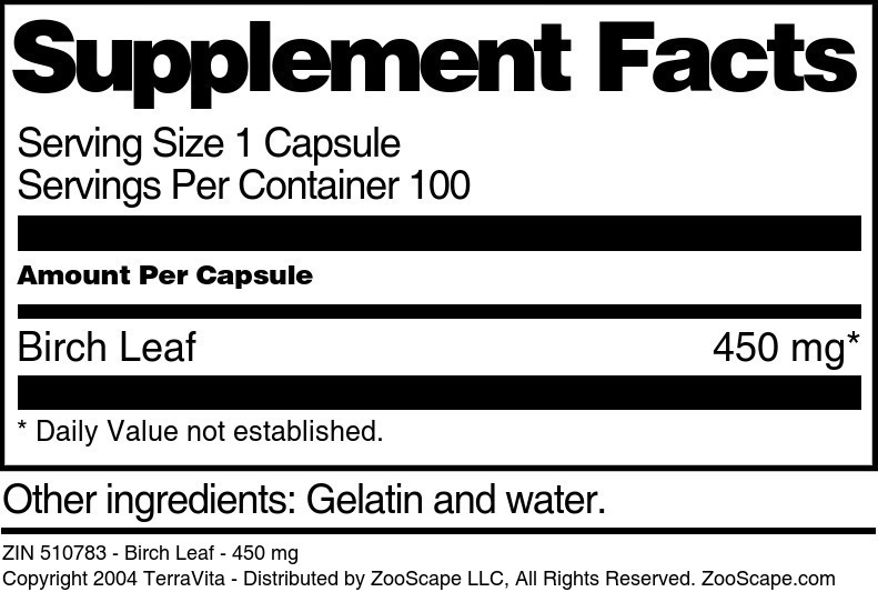 Birch Leaf - 450 mg - Supplement / Nutrition Facts