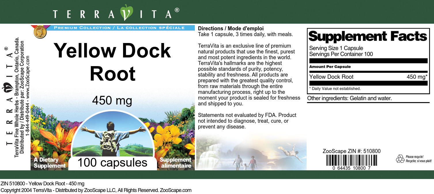 Yellow Dock Root - 450 mg - Label