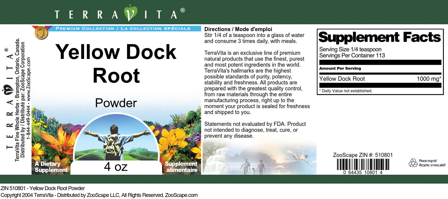 Yellow Dock Root Powder - Label