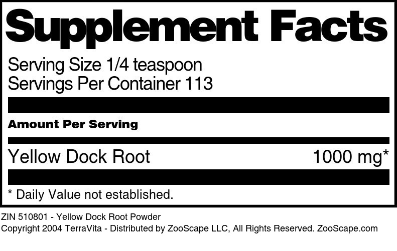 Yellow Dock Root Powder - Supplement / Nutrition Facts