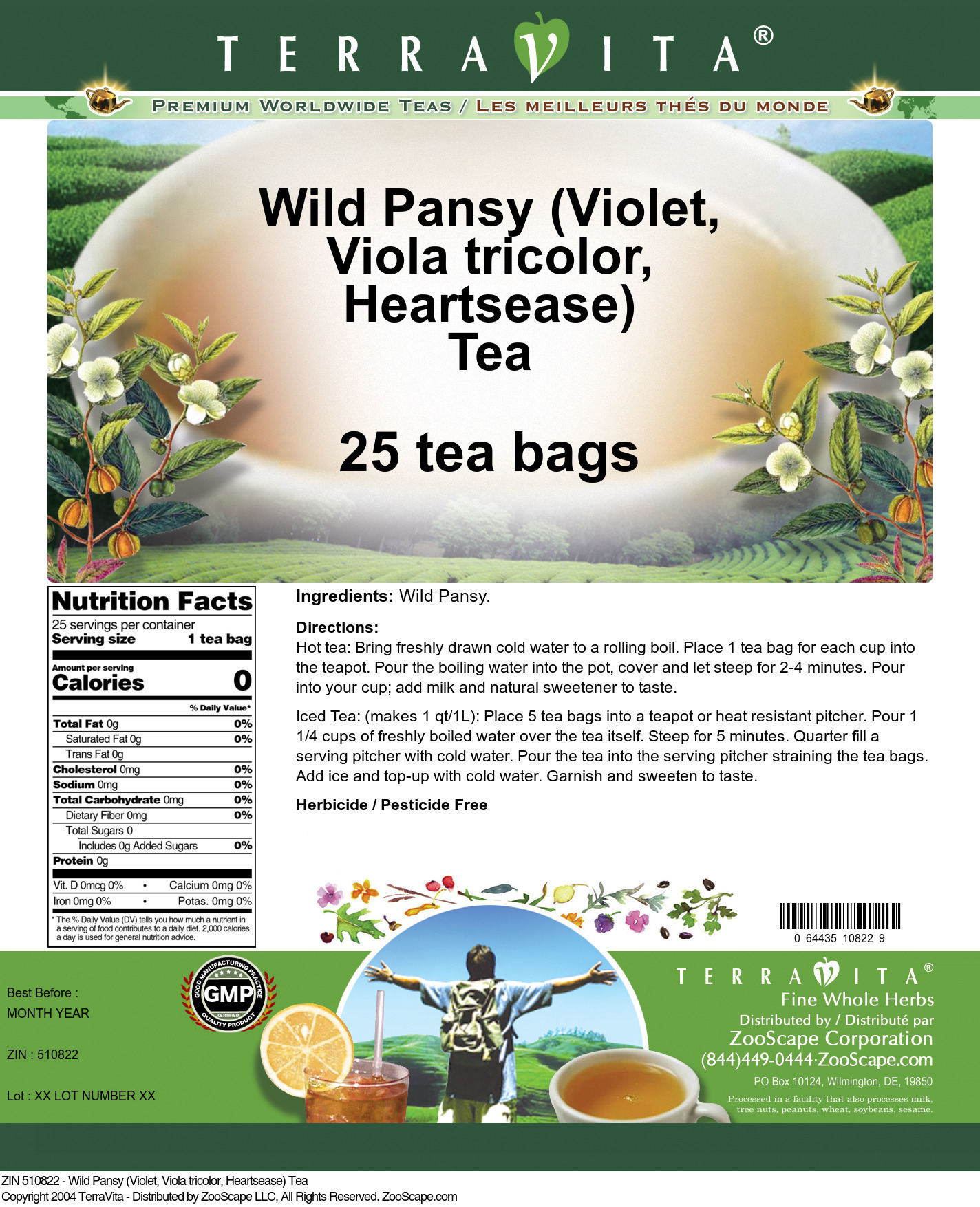 Wild Pansy (Violet, Viola tricolor, Heartsease) Tea - Label