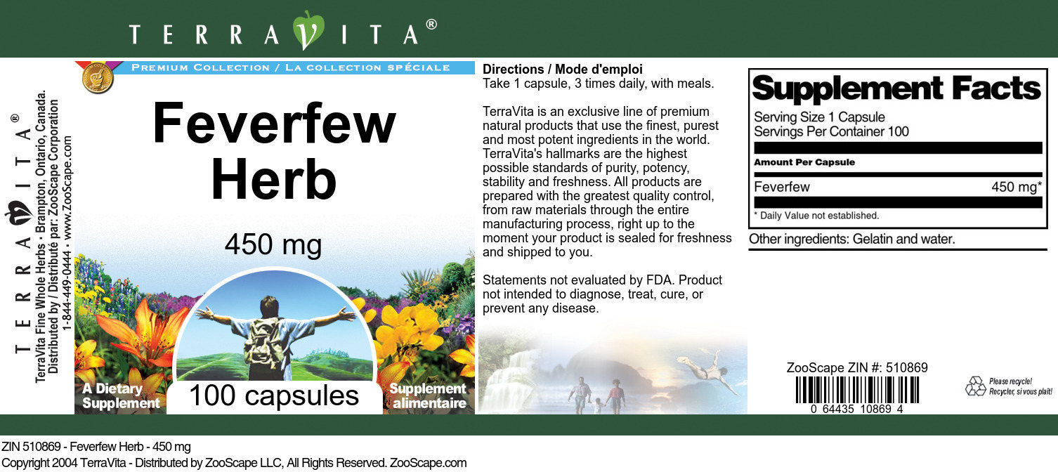 Feverfew Herb - 450 mg - Label