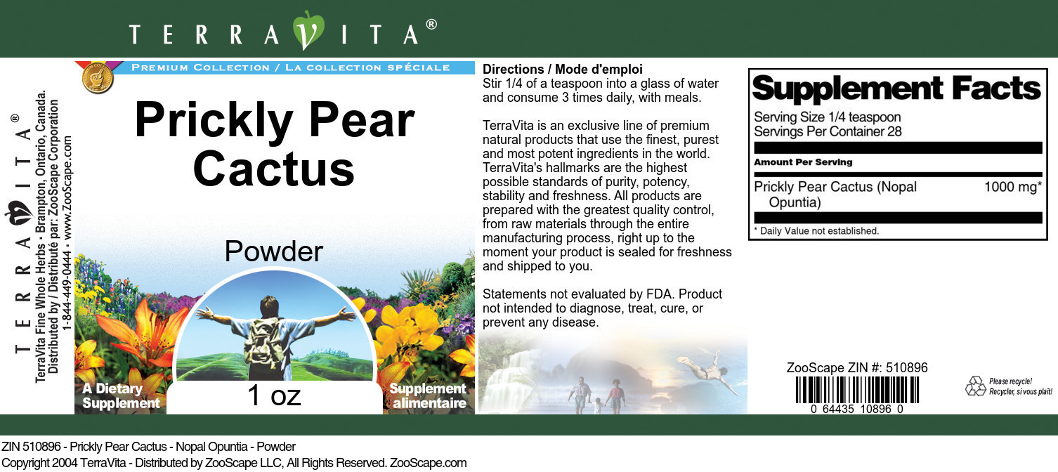 Prickly Pear Cactus - Nopal Opuntia - Powder - Label