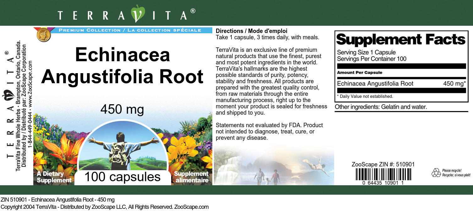Echinacea Angustifolia Root - 450 mg - Label
