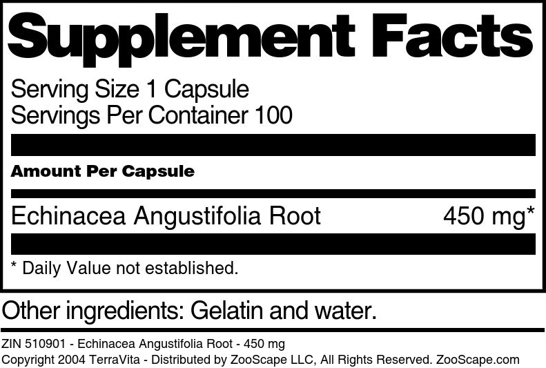 Echinacea Angustifolia Root - 450 mg - Supplement / Nutrition Facts