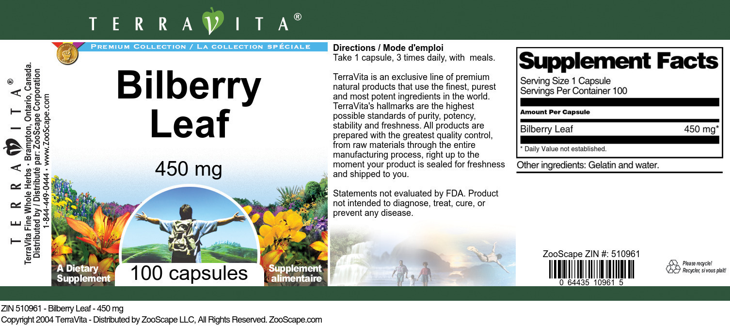 Bilberry Leaf - 450 mg - Label