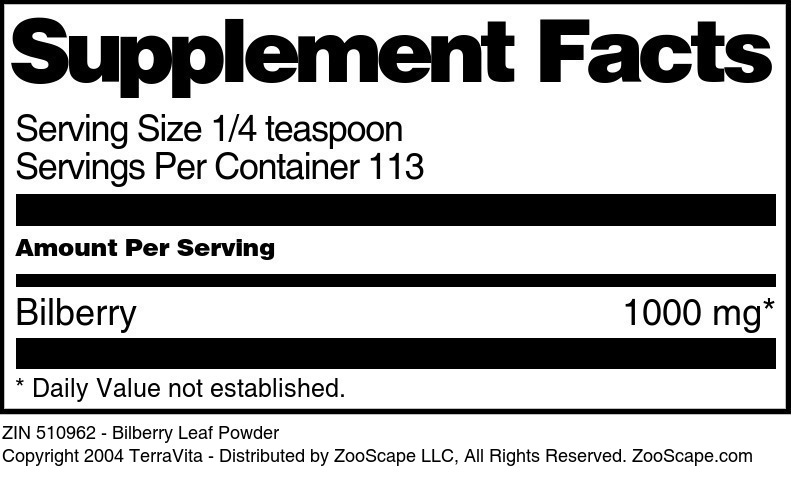 Bilberry Leaf Powder - Supplement / Nutrition Facts