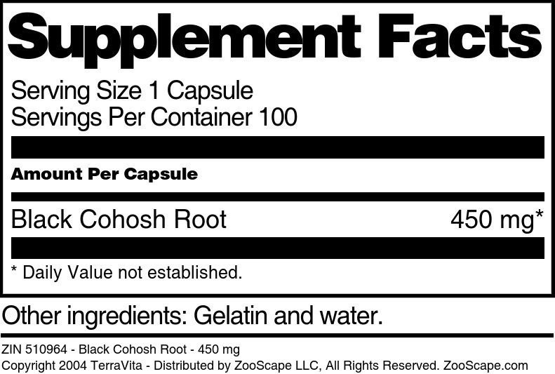 Black Cohosh Root - 450 mg - Supplement / Nutrition Facts