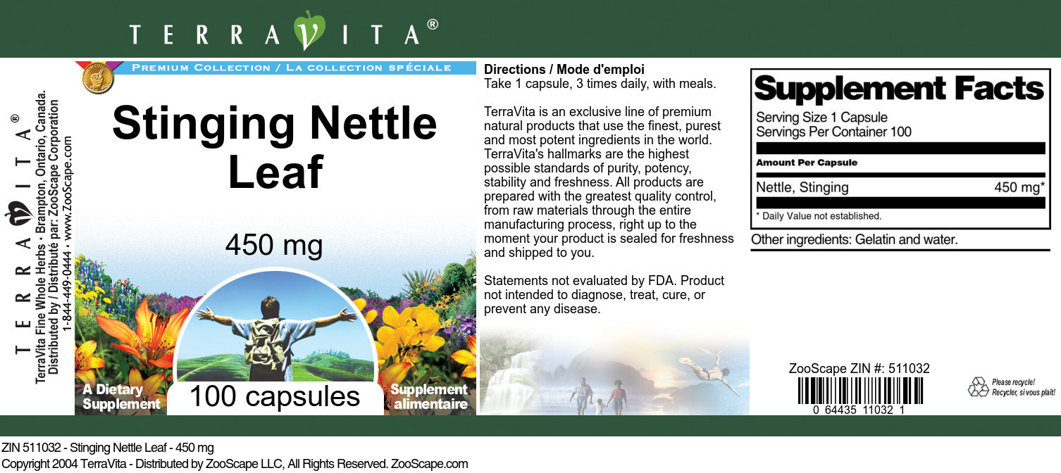 Stinging Nettle Leaf - 450 mg - Label