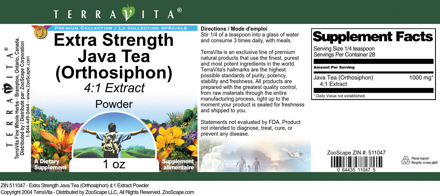 Extra Strength Java Tea (Orthosiphon) 4:1 Extract Powder - Label
