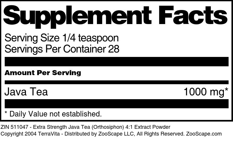 Extra Strength Java Tea (Orthosiphon) 4:1 Extract Powder - Supplement / Nutrition Facts