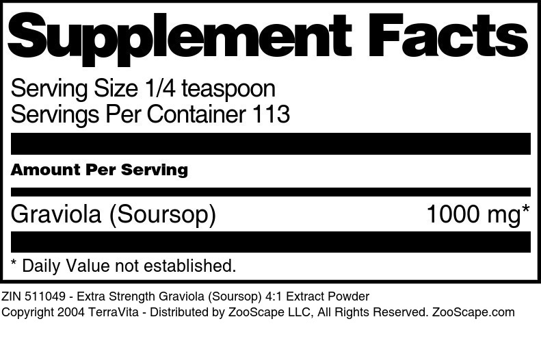 Extra Strength Graviola (Soursop) 4:1 Extract Powder - Supplement / Nutrition Facts