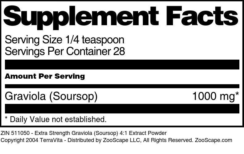 Extra Strength Graviola (Soursop) 4:1 Extract Powder - Supplement / Nutrition Facts
