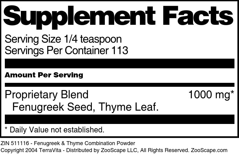 Fenugreek & Thyme Combination Powder - Supplement / Nutrition Facts