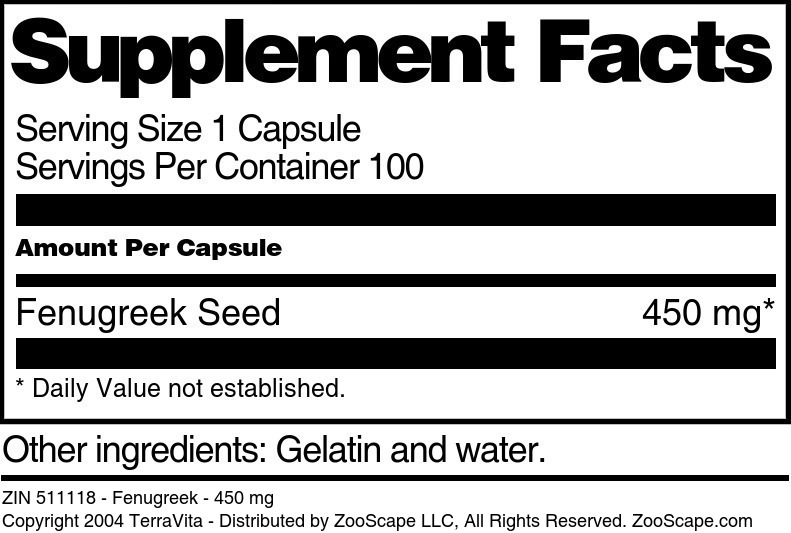 Fenugreek - 450 mg - Supplement / Nutrition Facts