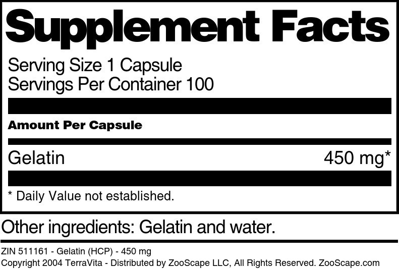 Gelatin (HCP) - 450 mg - Supplement / Nutrition Facts