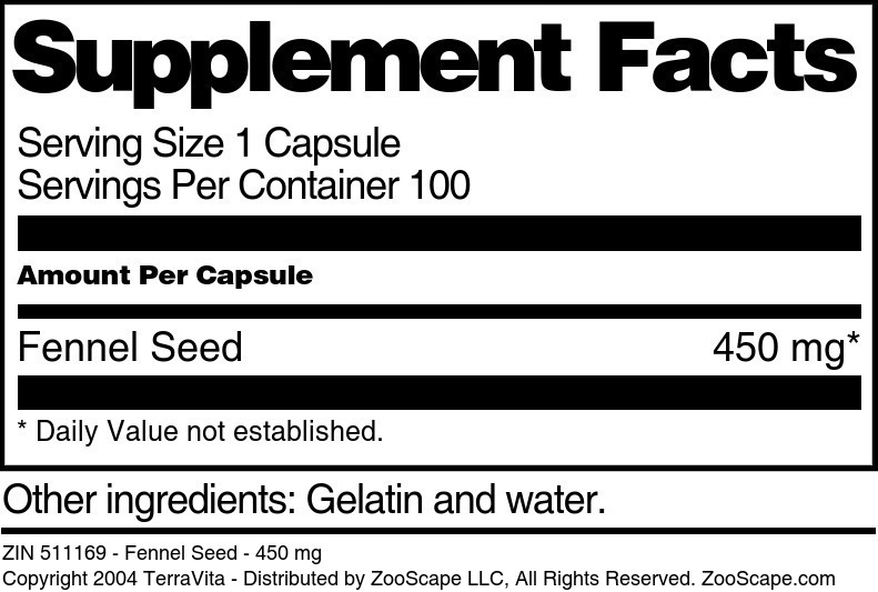 Fennel Seed - 450 mg - Supplement / Nutrition Facts
