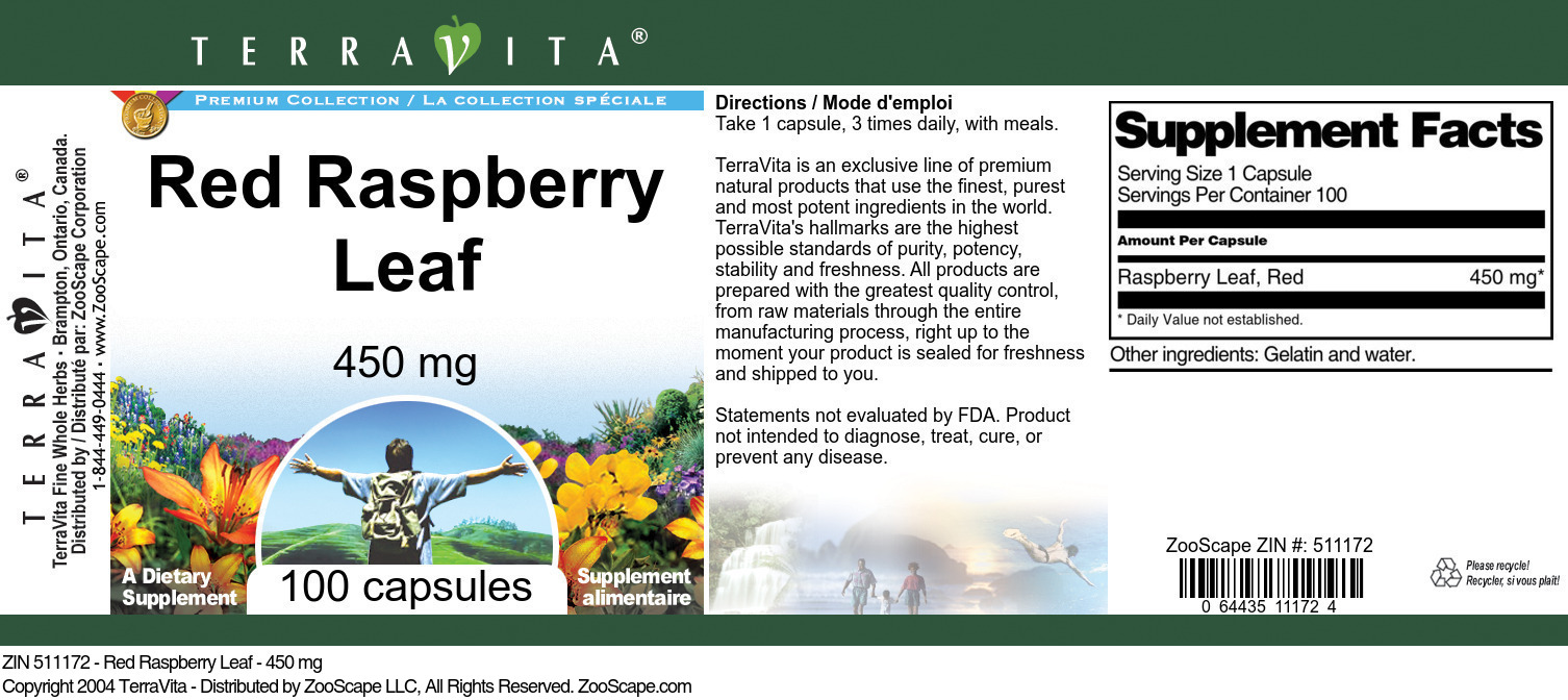 Red Raspberry Leaf - 450 mg - Label