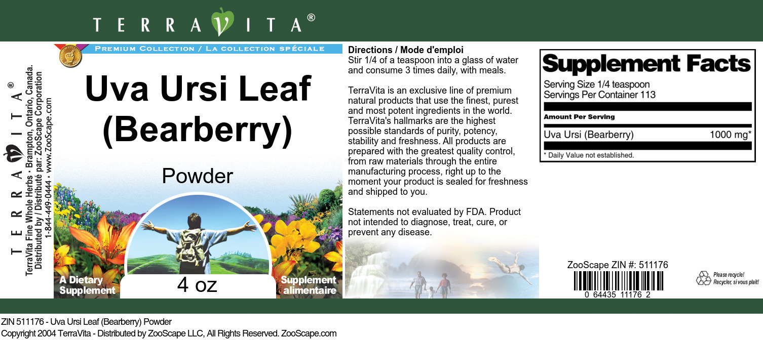Uva Ursi Leaf (Bearberry) Powder - Label