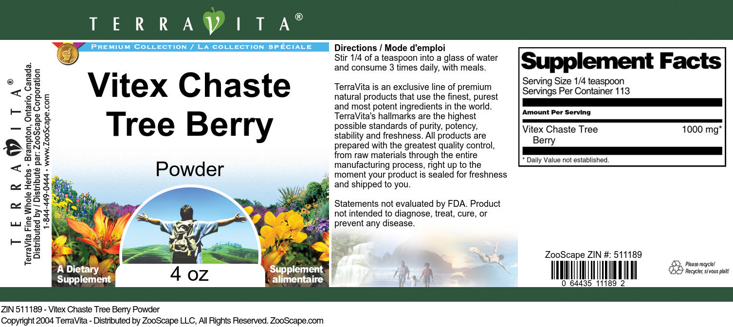 Vitex Chaste Tree Berry Powder - Label