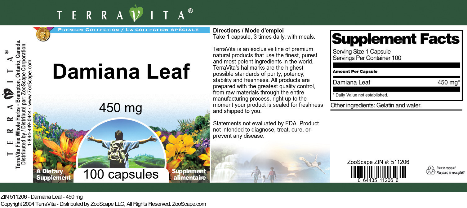 Damiana Leaf - 450 mg - Label