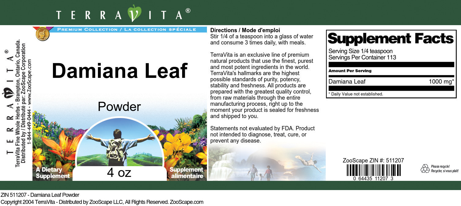 Damiana Leaf Powder - Label