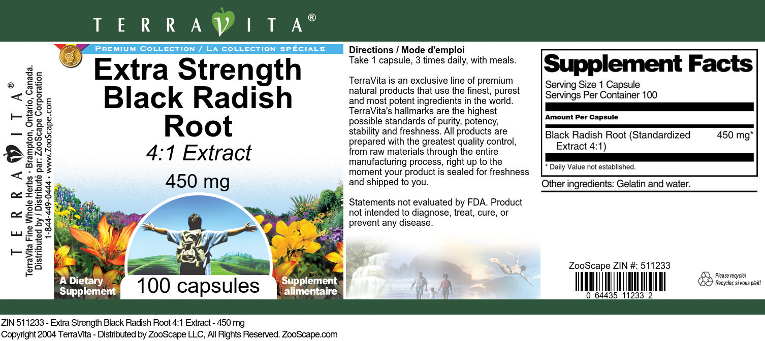 Extra Strength Black Radish Root 4:1 Extract - 450 mg - Label