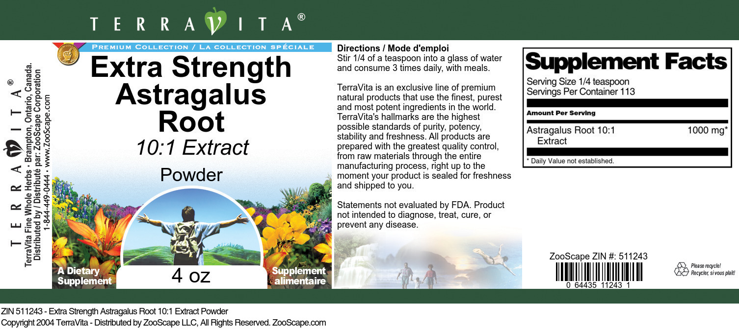 Extra Strength Astragalus Root 10:1 Extract Powder - Label