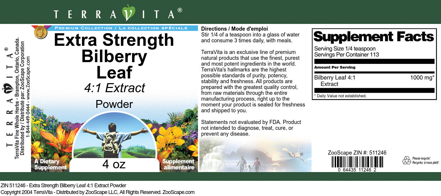 Extra Strength Bilberry Leaf 4:1 Extract Powder - Label