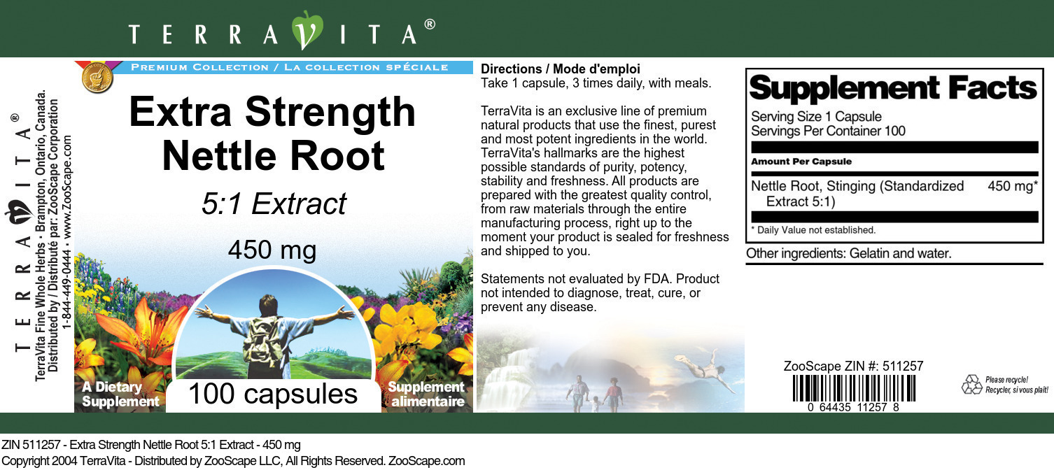 Extra Strength Nettle Root 5:1 Extract - 450 mg - Label