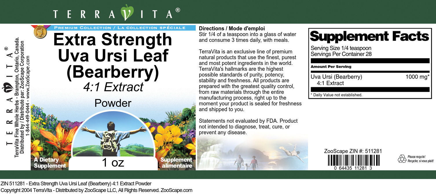 Extra Strength Uva Ursi Leaf (Bearberry) 4:1 Extract Powder - Label