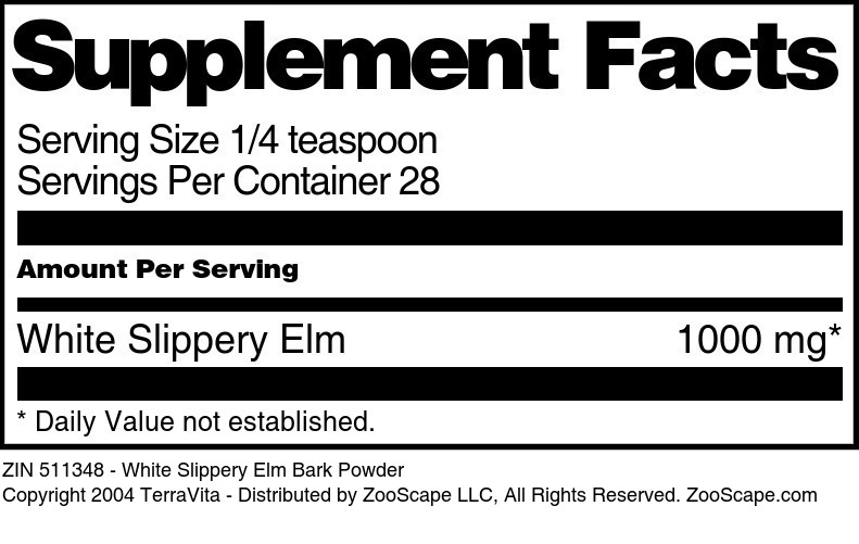 White Slippery Elm Bark Powder - Supplement / Nutrition Facts
