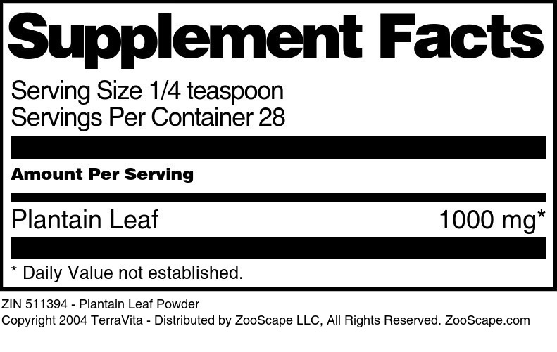Plantain Leaf Powder - Supplement / Nutrition Facts