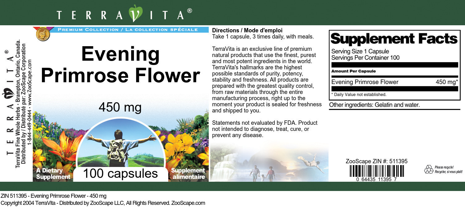 Evening Primrose Flower - 450 mg - Label